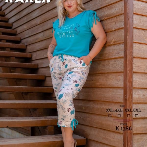 بيجامة صيفية للنساء والبنات نص كم كود K1386